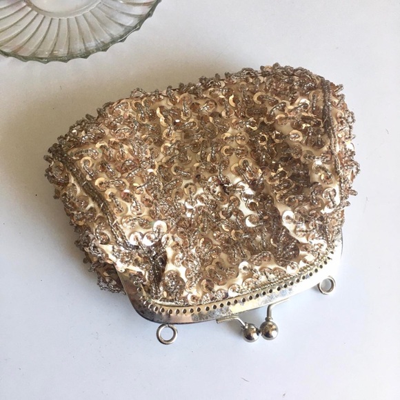 Champagne Sequined and Beaded Clutch - PLEASE COMMENT BEFORE BUYING - Picture 4 of 4